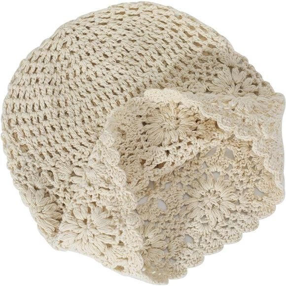 Women Cotton Crochet Beanie Hat CuteKnit Cutout Summer Floral Skull Cap - Picture 6 of 7